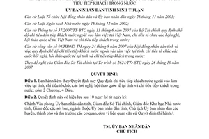 Quyết định 283/2007/QĐ-UBND chi tiêu tiếp khách nước ngoài vào làm việc