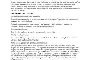 Circular No. 88/2007/TT-BNN of November 01, 2007, gliding domestic plant quarantine