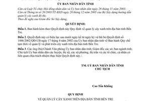 Quyết định 41/2007/QĐ-UBND Quy định quản lý cây xanh tỉnh Bến Tre