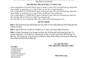 Quyết định 66/2007/QĐ-BGDĐT Quy định tiêu chuẩn đánh giá chất lượng giáo dục trường cao đẳng