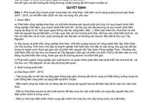 Quyết định 167/2007/QĐ-TTg phê duyệt Quy hoạch phân vùng thăm dò khai thác chế biến sử dụng quặng bauxit giai đoạn 2007-2015, có xét 2025