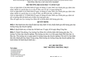 Quyết định 67/2007/QĐ-BGDĐT Quy định tiêu chuẩn đánh giá chất lượng giáo dục trường trung cấp chuyên nghiệp