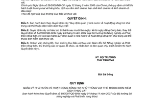 Quyết định 89/2007/QĐ-BNN Quy định quản lý nhà nước hoạt động xông hơi khử trùng vật thể diện kiểm dịch thực vật