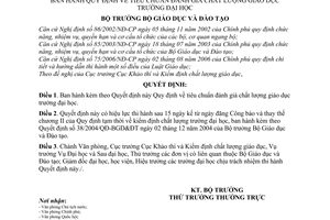 Quyết định 65/2007/QĐ-BGDĐT Quy định tiêu chuẩn đánh giá chất lượng giáo dục trường đại học