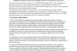Circular No.09/2007/TT-BXD of November 02, 2007 guiding the determination and management of expenses for hiring foreign consultants in construction activities in Vietnam