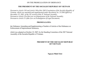 Order No. 10/2007/L-CTN of November 2, 2007, on the promulgation of Ordinance.