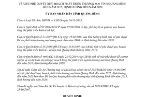 Quyết định 2685/QĐ-UBND 2007 Quy hoạch phát triển thương mại Quảng Bình 2015 định hướng 2020