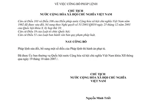 Lệnh công bố Pháp lệnh thi hành án phạt tù 10/2007/L-CTN