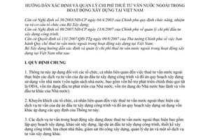 Thông tư 09/2007/TT-BXD hướng dẫn xác định quản lý chi phí thuê tư vấn nước ngoài hoạt động xây dựng Việt Nam