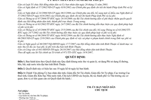 Quyết định 72/2007/QĐ-UBND quy định khung mức thu quản lý  Phí sử dụng lề đường, bến, bãi, mặt nước tỉnh Bình Thuận