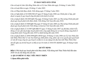 Quyết định 2491/QĐ-UBND 2007 phê duyệt Quy hoạch phát triển Bưu chính Viễn thông Thừa Thiên Huế 2020