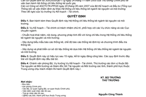 Quyết định 18/2007/QĐ-BTNMT hệ thống chỉ tiêu thống kê ngành tài nguyên môi trường