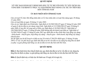 Quyết định 13/2007/QĐ-UBND Quy định nhà đầu tư tự bỏ vốn đầu tư xây dựng hạ tầng khu tái định cư phục vụ giải phóng mặt bằng tỉnh Hà Nam