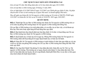 Quyết định 3826/QĐ-UBND năm 2007 thành lập Chi cục Bảo vệ môi trường Sở Tài nguyên Đồng Nai