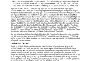 Thông báo 368/TB-UBND kết luận UBND Thành phố báo cáo thực hiện Nghị quyết 32/2007/NQ-CP kiềm chế tai nạn ùn tắc giao thông