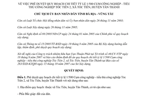 Quyết định 3942/QĐ-UBND 2007 quy hoạch chi tiết tỷ lệ 1/500 Cụm công nghiệp Tóc Tiên 2 Bà Rịa Vũng Tàu