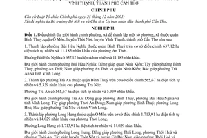Nghị định 162/2007/NĐ-CP điều chỉnh địa giới hành chính xã phường thành lập thuộc quận Bình Thuỷ, Ô Môn, huyện Thốt Nốt Vĩnh Thạnh TP Cần Thơ