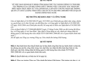 Quyết định 2614/QĐ-BKHCN công khai thủ tục hành chính thái độ tác phong cán bộ công chức cấp giấy xác nhận chứng nhận tiêu chuẩn TCVN ISO 9001-2000