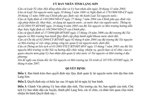 Quyết định 33/2007/QĐ-UBND quản lý tài nguyên nước trên địa bàn tỉnh