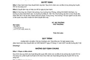 Quyết định 4361/QĐ-BYT năm 2007 Quy trình chăm sóc điều trị dự phòng lây truyền
