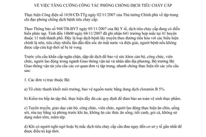 Chỉ thị 16/CT-BGTVT tăng cường công tác phòng chống dịch tiêu chảy cấp