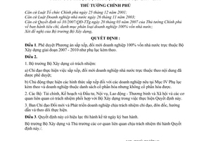 Quyết định 1493/QĐ-TTg phê duyệt phương án sắp xếp, đổi mới doanh nghiệp 100% vốn nhà nước Bộ Xây dựng giai đoạn 2007-2010