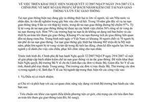 Chỉ thị 04/2007/CT-BYT triển khai thực hiện Nghị quyết 32/2007/NQ-CP giải pháp cấp bách kiềm chế tai nạn giao thông ùn tắc giao thông