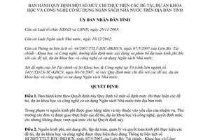 Quyết định 42/2007/QĐ-UBND chi thực hiện đề tài dự án khoa học công nghệ sử dụng ngân sách Đắk Lắk