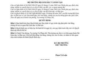 Quyết định 7176/QĐ-BGDĐT Quy định quy trình cấp phát phôi văn bằng, chứng chỉ cơ quan Bộ Giáo dục Đào tạo