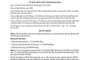 Quyết định 3943/2007/QĐ-UBND đề án hoàn thiện cơ sở tính thuế nhà đất Hải Dương