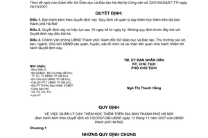 Quyết định 132/2007/QĐ-UBND quy định quản lý dạy thêm học thêm thành phố Hà Nội