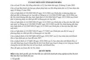 Quyết định 72/2007/QĐ-UBND giá đất giá thuê đất khu Du lịch Bắc bán đảo Cam Ranh