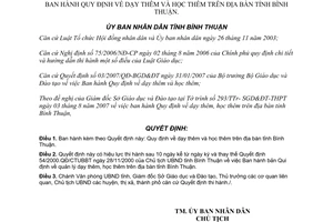 Quyết định 75/2007/QĐ-UBND Dạy thêm học thêm Bình Thuận