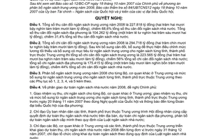 Nghị quyết 09/2007/QH12 phân bổ ngân sách trung ương năm 2008