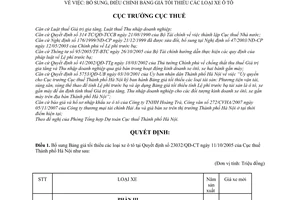 Quyết định 16557/QĐ-CT-THNVDT bổ sung bảng giá tối thiểu xe ô tô