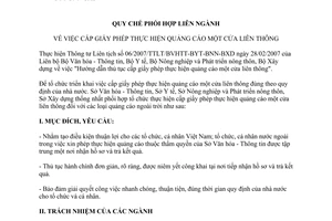 Quy chế 905/QCPH/SVHTT-SYT-SNN-SXD phối hợp liên ngành cấp giấy phép quảng cáo