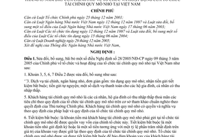 Nghị định 165/2007/NĐ-CP tổ chức hoạt động tổ chức tài chính quy mô nhỏ tại Việt Nam sửa đổi NĐ 28/2005/NĐ-CP