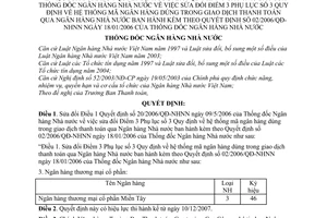 Quyết định 42/2007/QĐ-NHNN hệ thống mã ngân hàng giao dịch thanh toán ngân hàng sửa đổi điều 1 Quyết định 20/2006/QĐ-NHNN