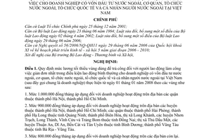 Nghị định 168/2007/NĐ-CP mức lương tối thiểu vùng đối với lao động Việt Nam làm việc cho doanh nghiệp nước ngoài tổ chức quốc tế cá nhân tại Việt Nam