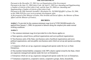 Decree No. 166/2007/ND-CP of November 16, 2007, providing for the common minimum wage level.