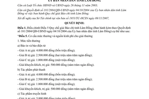 Quyết định 3141/QĐ-UBND 2007 điều chỉnh giải Báo chí Lâm Đồng