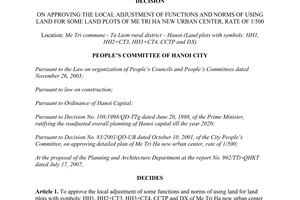Decision No.135/2007/QD-UBND approving the local adjustment of functions Me Tri Ha new urban center