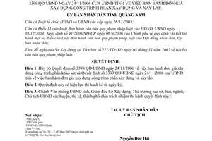Quyết định 3666/QĐ-UBND đơn giá xây dựng công trình Quảng Nam năm 2007
