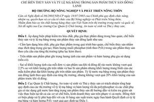 Quyết định 3649/QĐ-BNN-CLTY kiểm tra hóa chất phụ gia thực phẩm bảo quản, chế biến thủy sản tỷ lệ mạ băng sản phẩm thủy sản đông lạnh