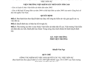 Quyết định 1154/2007/QĐ-VKSTC Quy chế công tác kiểm sát giải quyết vụ việc