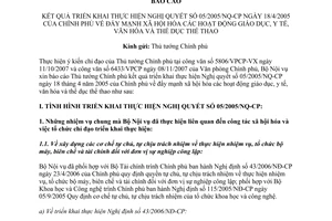 Báo cáo 3325/BC-BNV kết quả thực hiện NQ 05/2005/NQ-CP xã hội hóa giaó dục y tế văn hóa thể dục thể thao