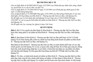 Quyết định 42/2007/QĐ-BYT ủy quyền chức năng quản lý mỹ phẩm Ban Quản lý Khu Kinh tế Thương mại Lao Bảo, tỉnh Quảng Trị