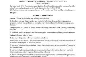 Law No. 03/2007/QH12 of November 21, 2007, on prevention and control of infectious diseases.