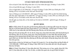 Quyết định 4120/2007/QĐ-UBND điều chỉnh đơn giá bồi thường đất mượn thi công Hải Dương