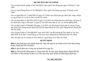 Quyết định 3686/QĐ-BTC quy chế quản lý tài chính Sở giao dịch chứng khoán HCM